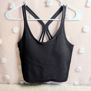 Black Ribbed Strappy Bra Tank Top, Women's, Medium, Like New